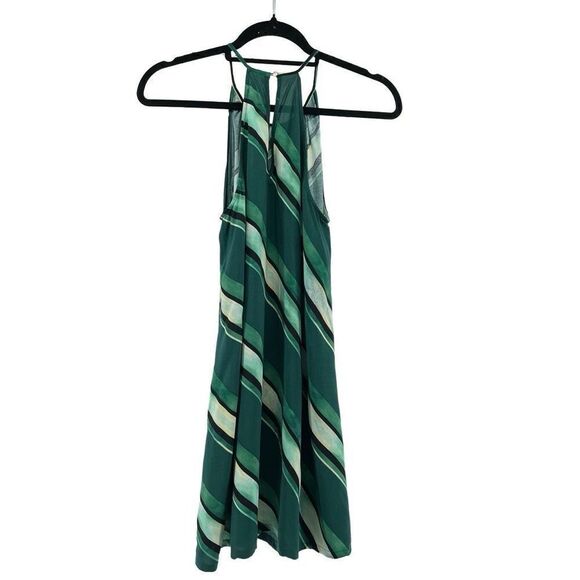 Forever 21 Contemporary Green Striped Halter Keyhole Sleeveless Mini Dress XS - Picture 9 of 16
